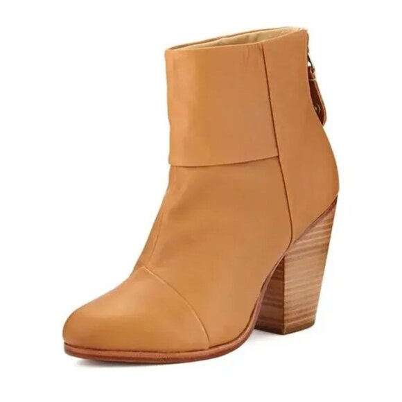 Rag & Bone Newbury Tan Leather Booties 3.5” Heel Classic Ankle Boots - Picture 1 of 8